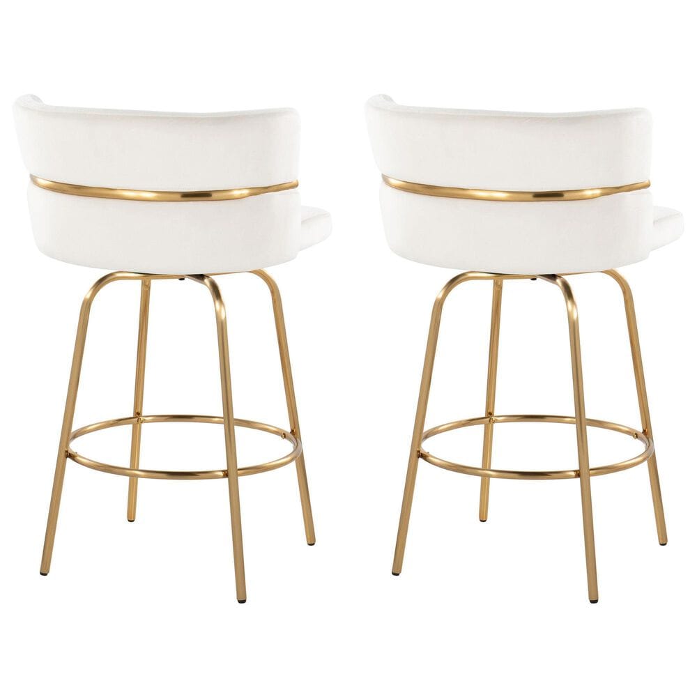 LumiSource Cinch 26" Swivel Counter Stool with Cream Upholstery in Gold (Set of 2), , large