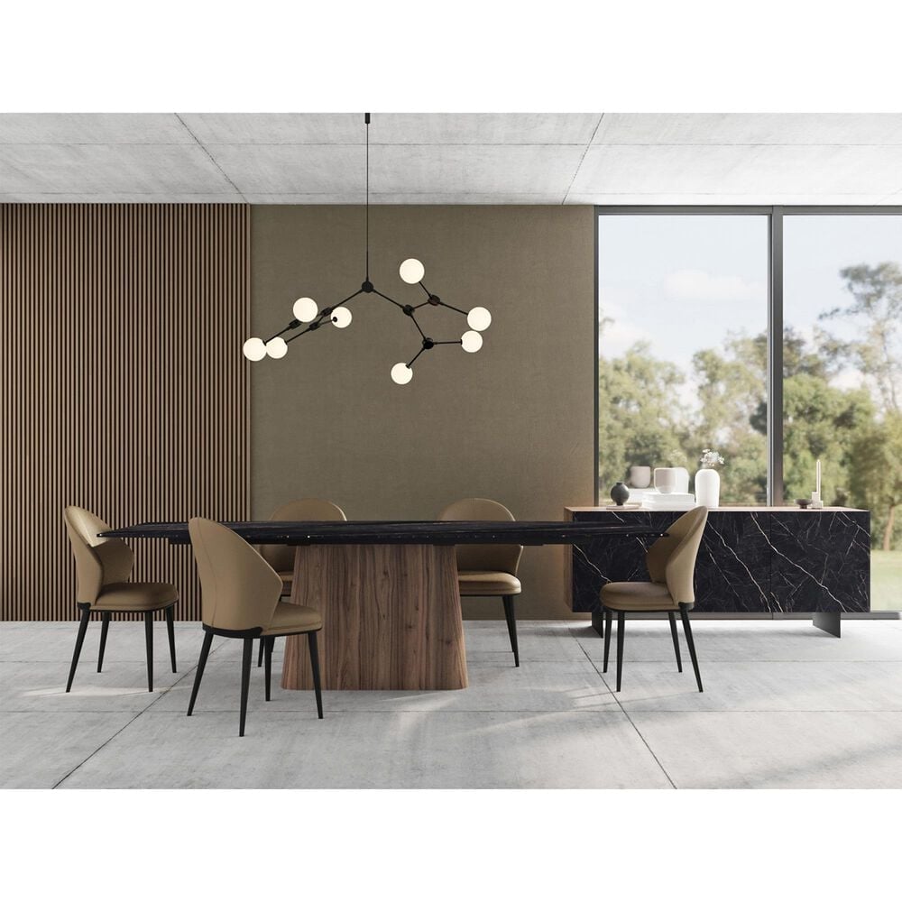 CASABIANCA HOME Totem Manual Dining Table with Walnut Base and Black Marbled Porcelain , , large