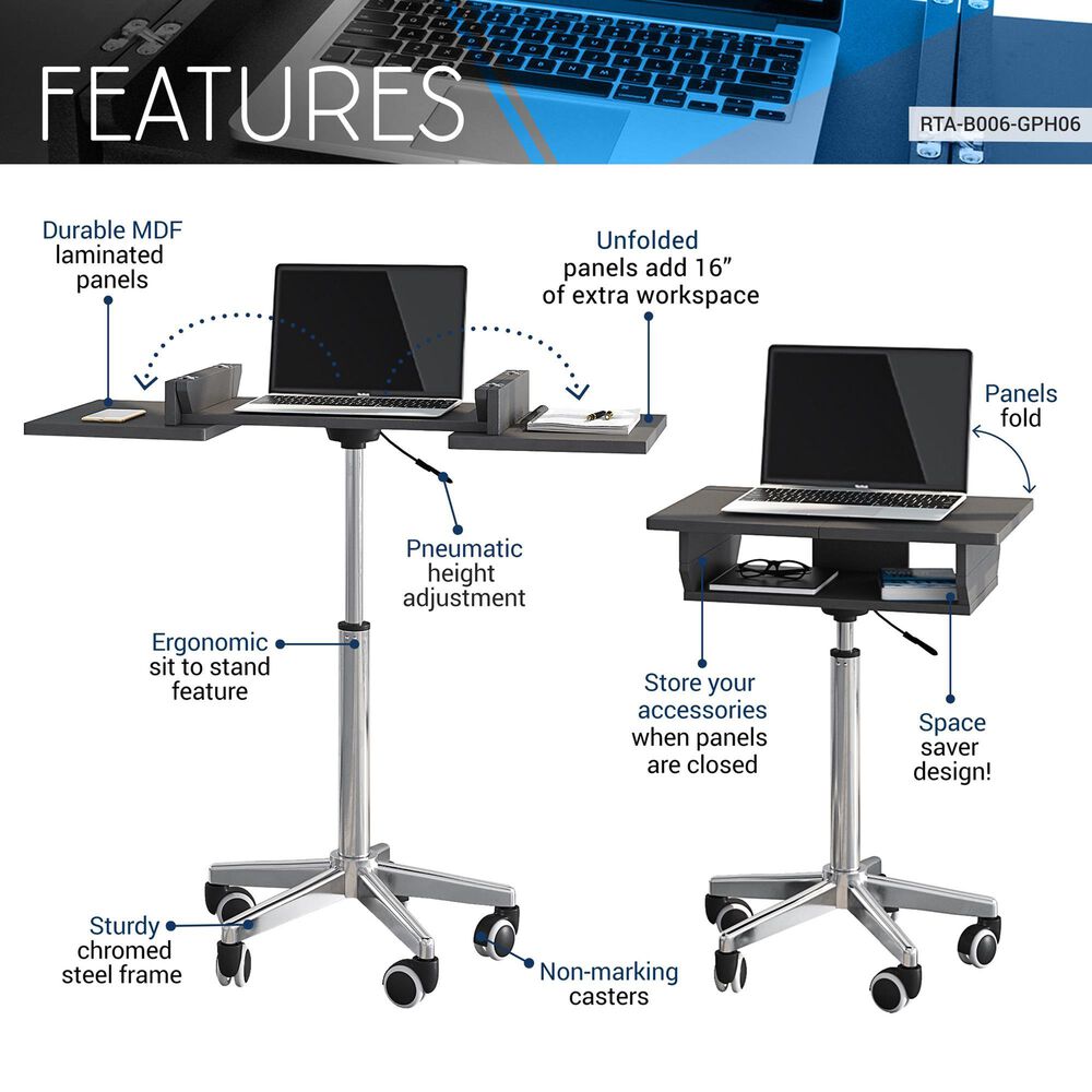 Rta Products Llc Folding Table Laptop Cart in Graphite and Chrome, , large