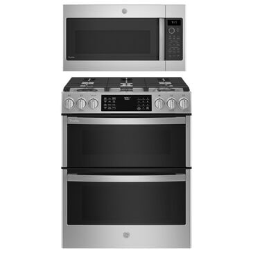 GE Profile 2-Piece Kitchen Package with 30" Gas Double Oven and 1.7 Cu. Ft. Microwave Oven in Fingerprint Resistant Stainless Steel, , large
