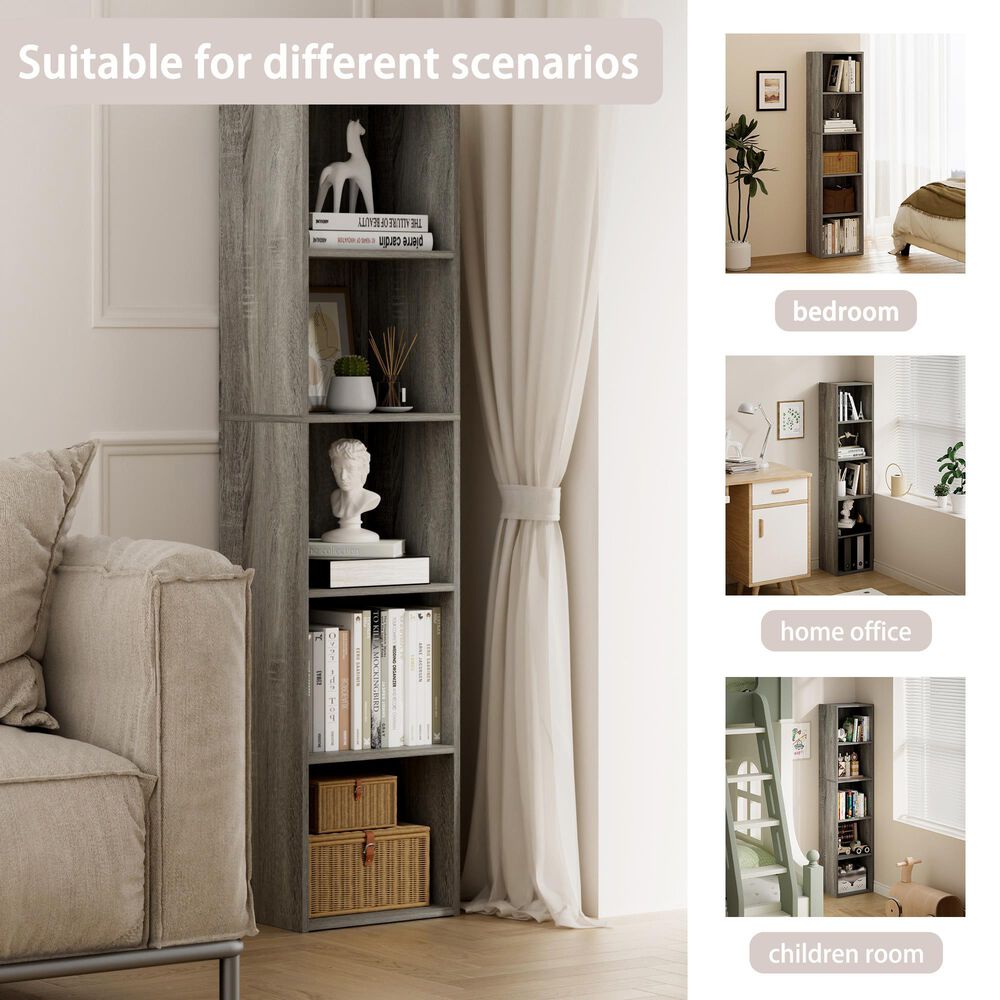 HOMLUX 5-Tier Cube Open Shelf Storage Organizer Bookcase in French Oak, , large