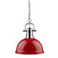 Golden Lighting Duncan 1-Light Pendant with Chain and Red Shade in Chrome, , large
