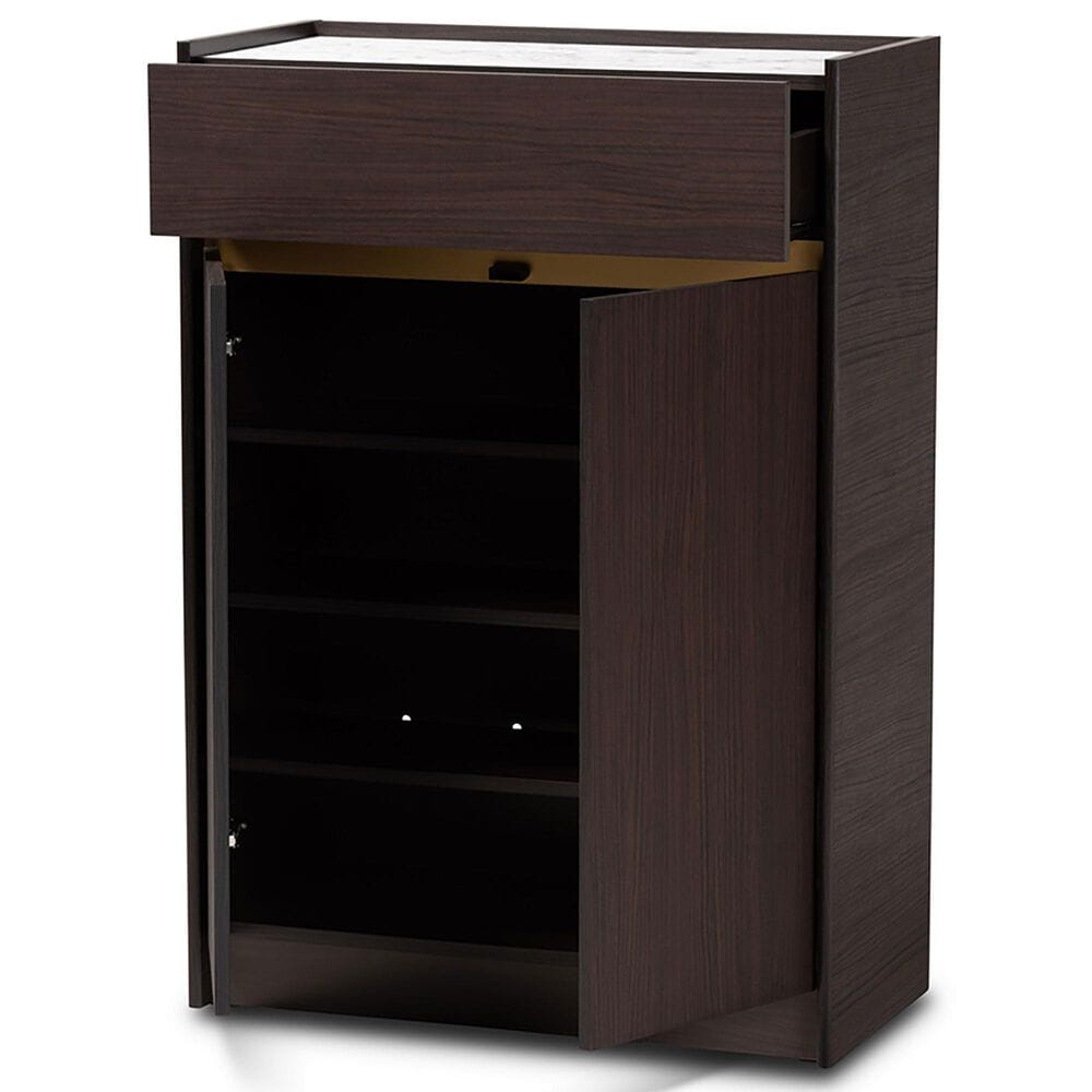 Baxton Studio Walker Shoe Cabinet in Brown/Marble/Gold, , large