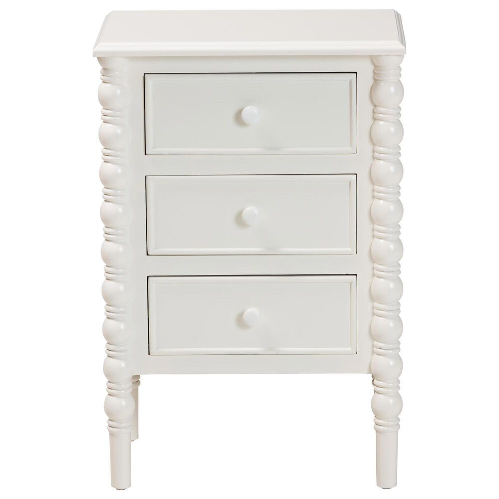 Baxton Studio Malinda 3-Drawer End Table with Spindle Legs in White, , large