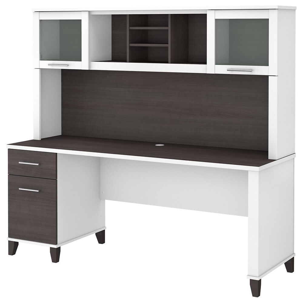 Bush Somerset 72" Office Desk with Hutch in Storm Gray and White Nebraska Furniture Mart