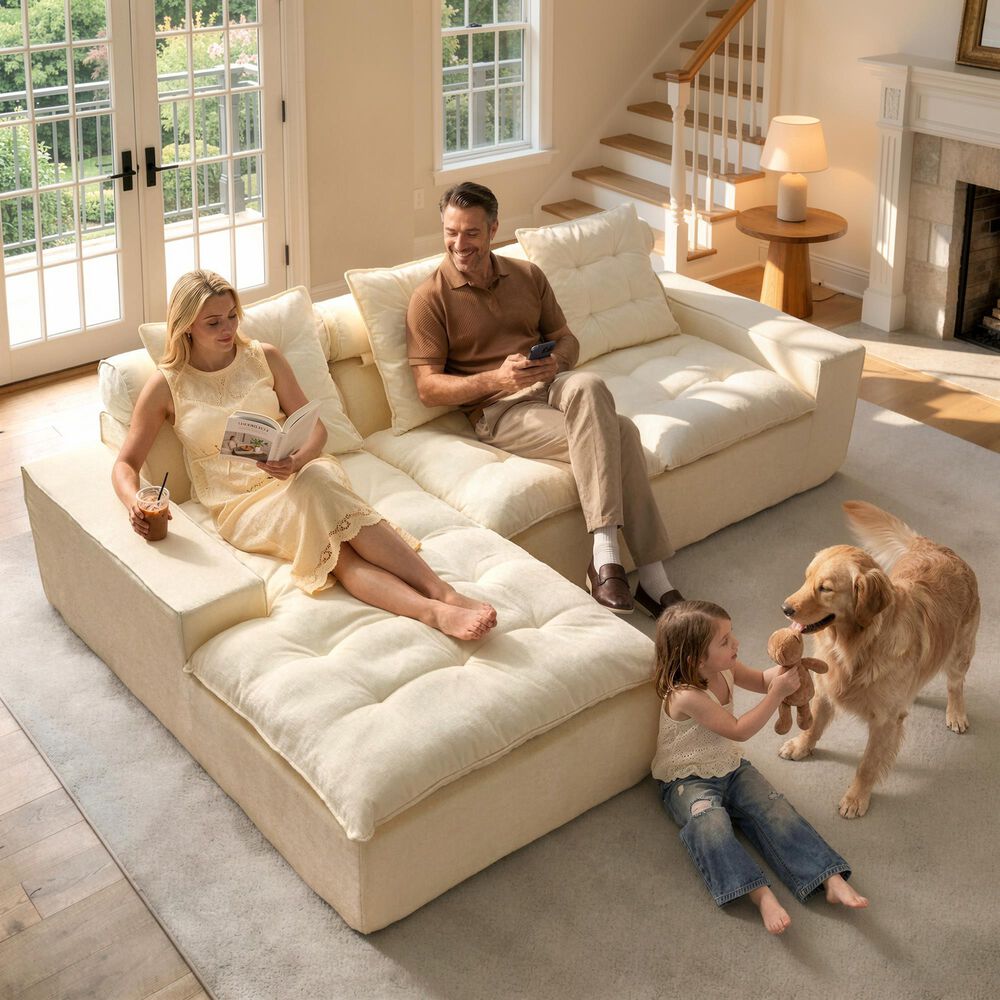 HOMLUX 2-Piece Left Facing Sectional with Chaise in Beige, , large