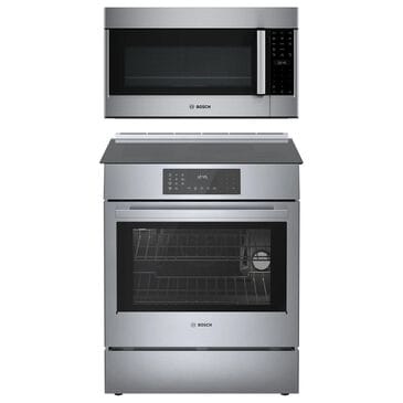Bosch Benchmark 2-Piece Kitchen Package with 4.6 Cu. Ft. Induction Slide-in Range and 1.9 Cu. Ft. Over-The-Range Microwave in Stainless Steel, , large
