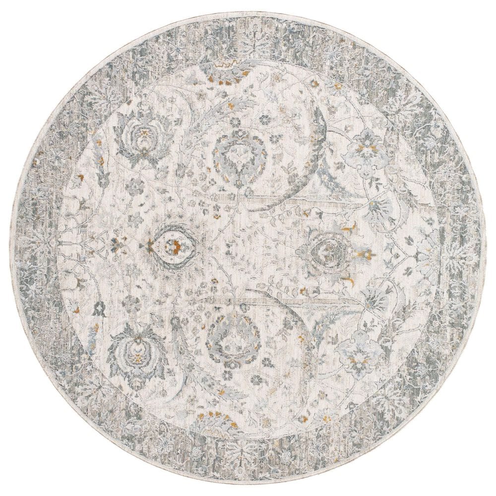 Surya Dresden White, Medium Gray, Gray, Light Slate, Denim and Mustard 5"3" Round Area Rug, , large
