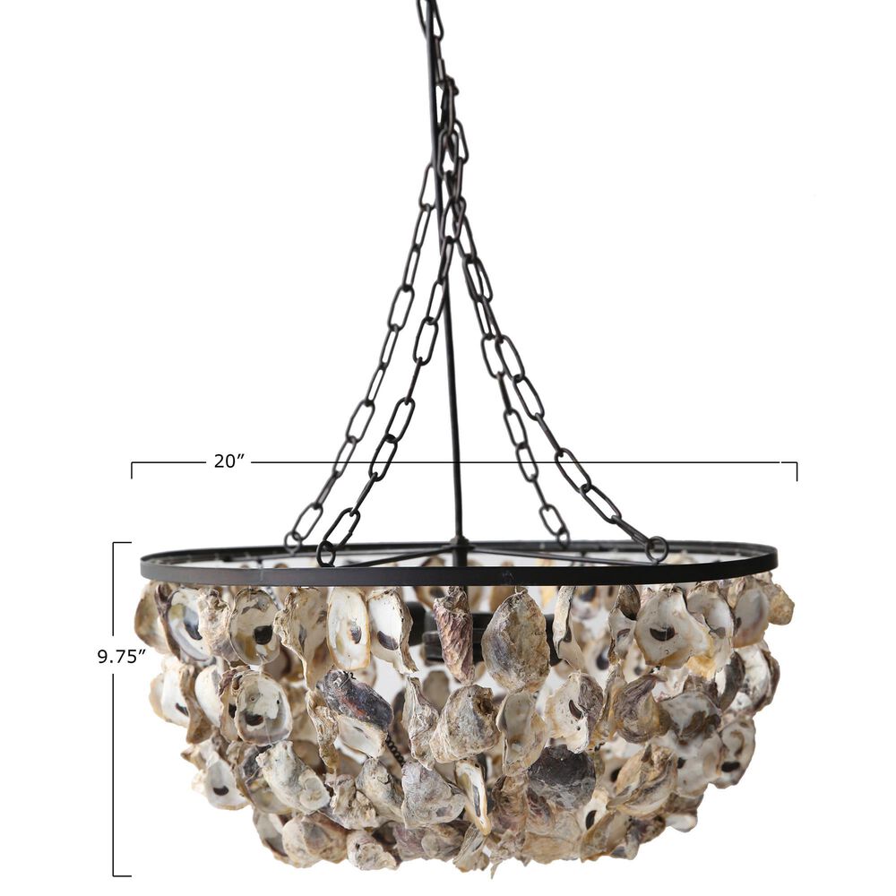Creative Coop Ostra 29" Oyster Shell Chandelier with Black and Natural Shade, , large