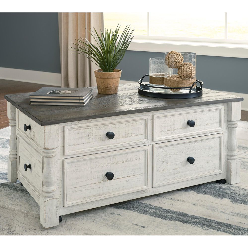 Ashley Havalance Lift-Top Coffee Table in Distressed Vintage White and Weathered Gray, , large