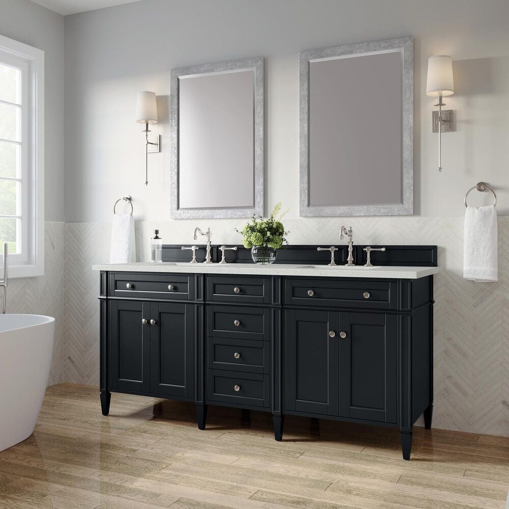 James Martin Vanities Brittany 72&quot; Double Bathroom Vanity in Black Onyx with 3 cm Lime Delight Quartz Top and Rectangular Sinks, , large