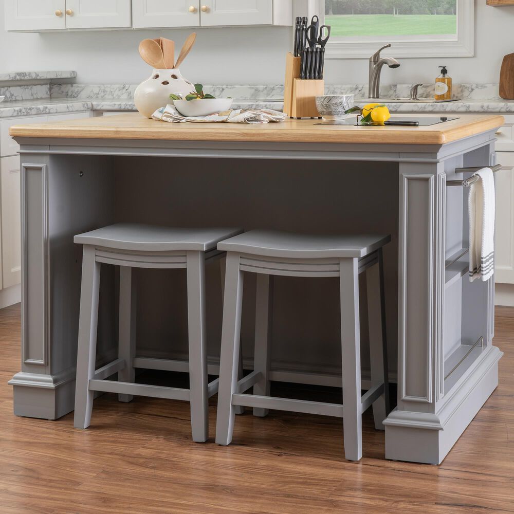 Linon Home Decor Posie Kitchen Island with 2 Stools in Grey, Natural and Black, , large