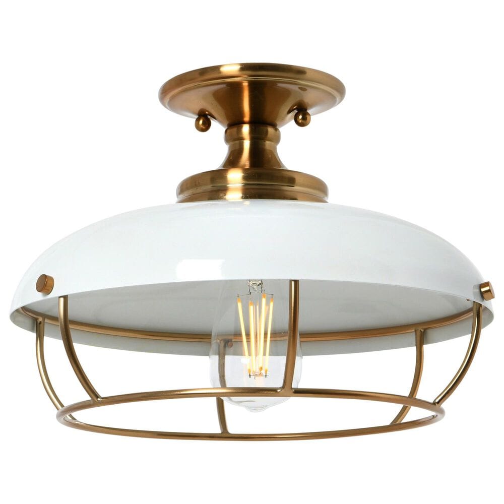 Creative Coop Presley 1-Light Semi-Flush Mount with Navy Blue Shade in Brushed Brass, , large