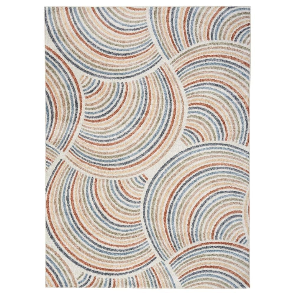 Nourison Astra Machine Washable 5"3" x 7" Ivory and Multicolor Area Rug, , large