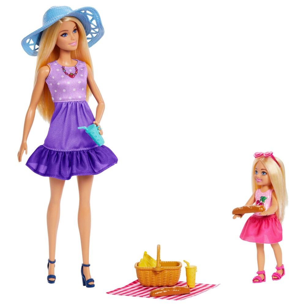 Barbie Family and Friends Dolls with Picnic Accessories in Purple and Pink, , large