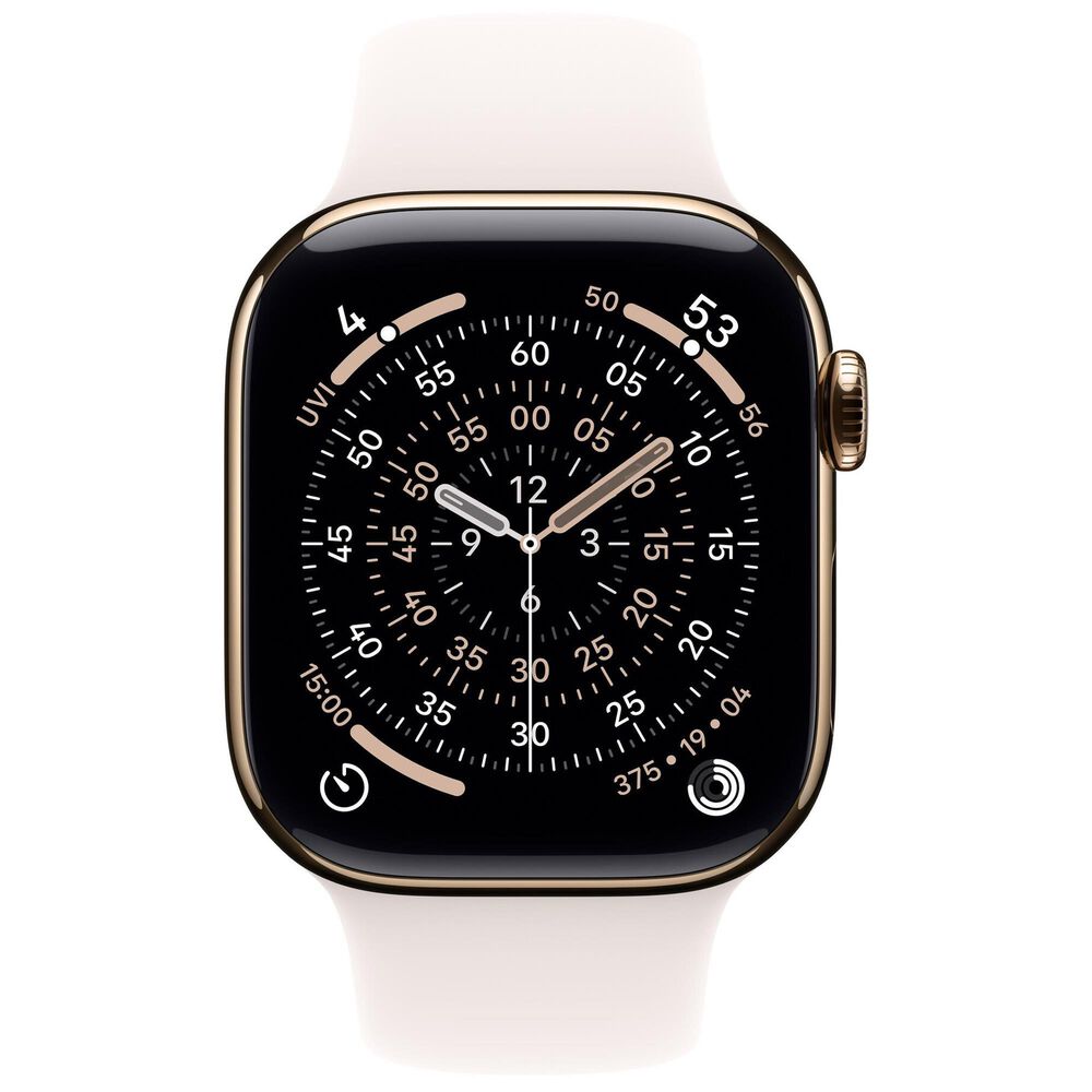 Apple Watch Series 11 (GPS+Cellular) 42mm Titanium Case with Light Blush Sport Band - S/M in Gold and 2-Year AppleCare+, , large