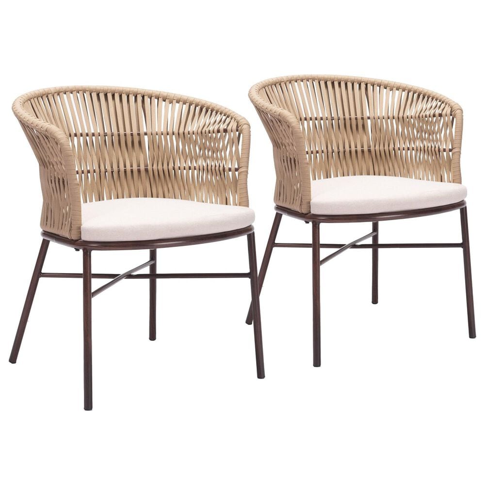 Zuo Modern Freycinet Outdoor Dining Chair with Natural Back in Beige (Set of 2), , large