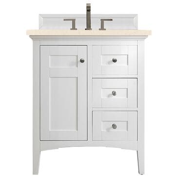 James Martin Vanities Palisades 30" Single Bathroom Vanity in Bright White with 3 cm Eternal Marfil Quartz Top and Rectangular Sink, , large
