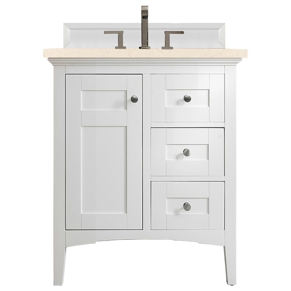 James Martin Vanities Palisades 30" Single Bathroom Vanity in Bright White with 3 cm Eternal Marfil Quartz Top and Rectangular Sink, , large