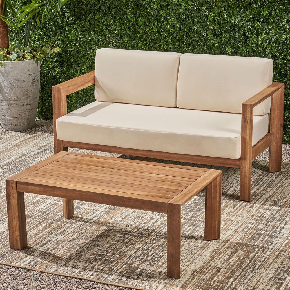 Hearth and Haven Genser 2-Piece Patio Conversation Set with Beige Cushion in Brown, , large