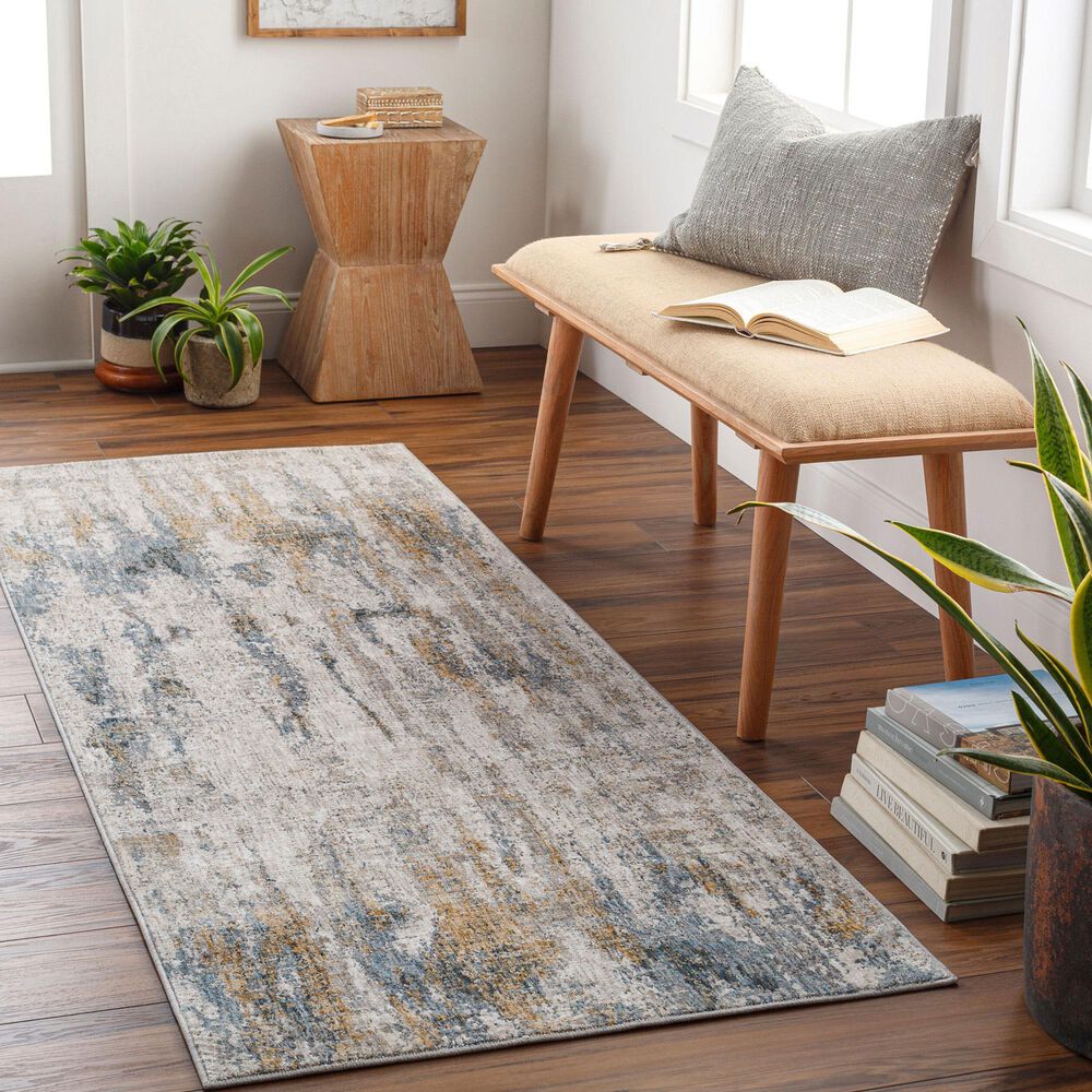 Surya Cardiff CDF-2306 Medium Gray, Light Blue, Mustard and Dark Blue 2&#39;7&quot; x 7&#39;3&quot; Runner, , large