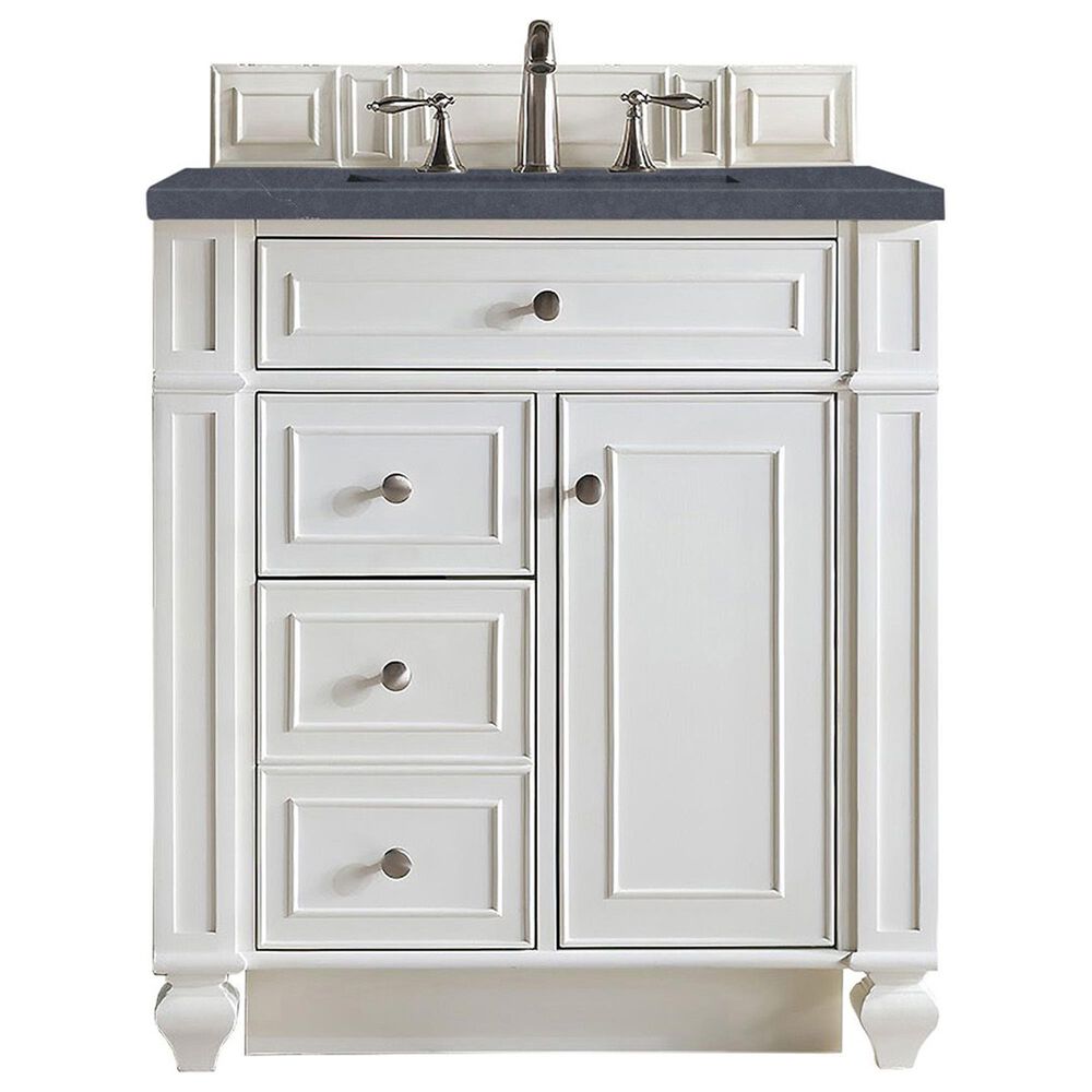 James Martin Vanities Bristol 30" Single Bathroom Vanity in Bright White with 3 cm Charcoal Soapstone Quartz Top and Rectangular Sink, , large