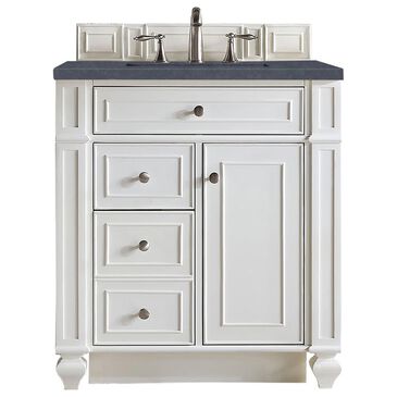 James Martin Vanities Bristol 30" Single Bathroom Vanity in Bright White with 3 cm Charcoal Soapstone Quartz Top and Rectangular Sink, , large