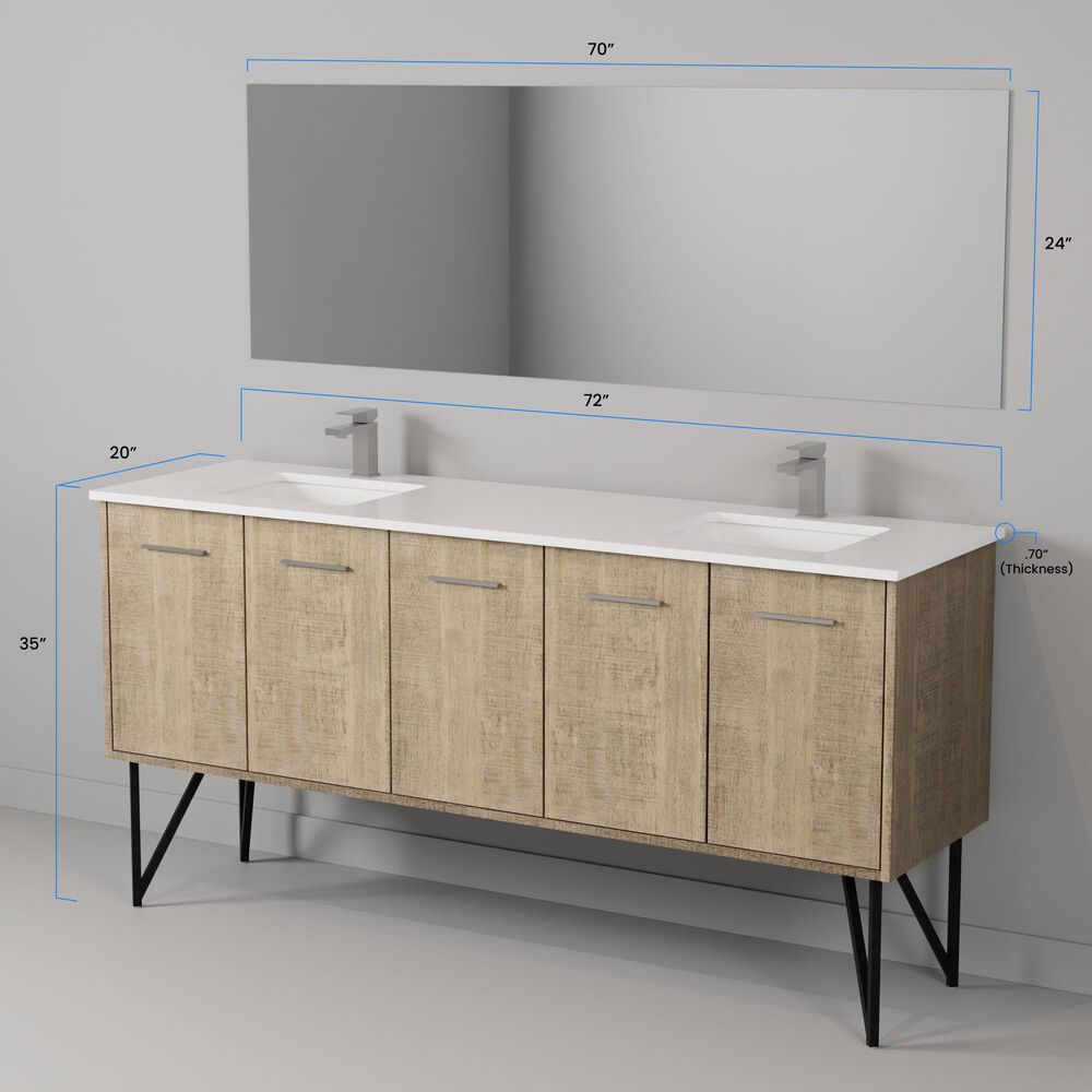 Lexora Home Lancy 72" Double Bathroom Vanity in Rustic Acacia with 2 cm White Quartz Top and Rectangular Sinks, , large