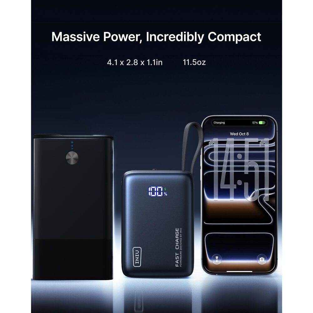 INIU Pocket Power 20000mAh Fast Charging Power Bank in Black, , large