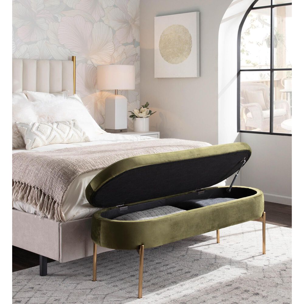Lumisource Chloe Storage Bench in Green/Gold, , large