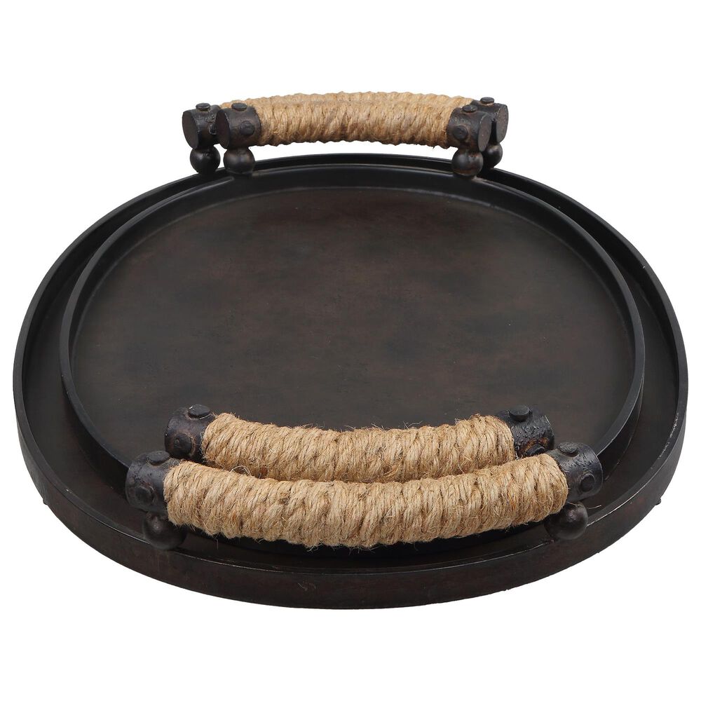 Uttermost Viggo Tray in Bronze and Natural &#40;Set of 2&#41;, , large