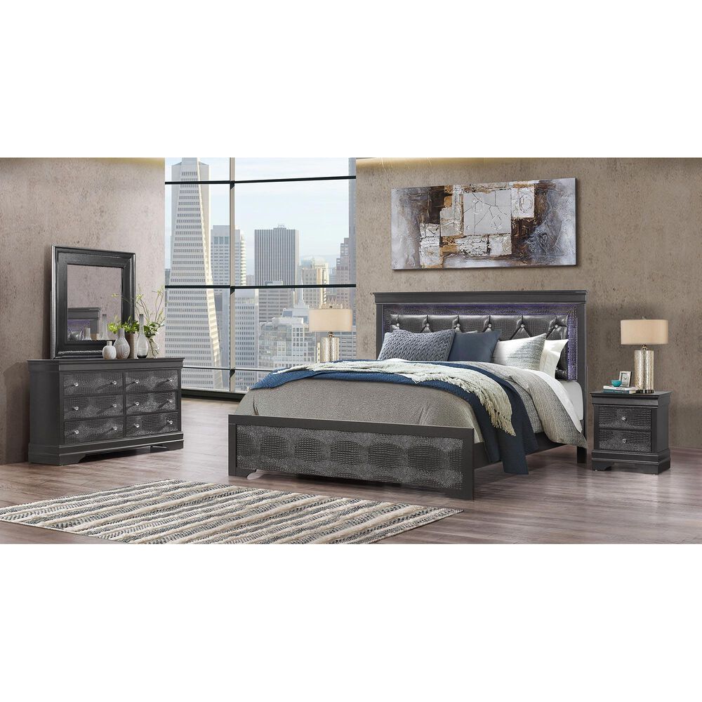 Global Furniture USA Pompei King Bed in Metallic Grey, , large