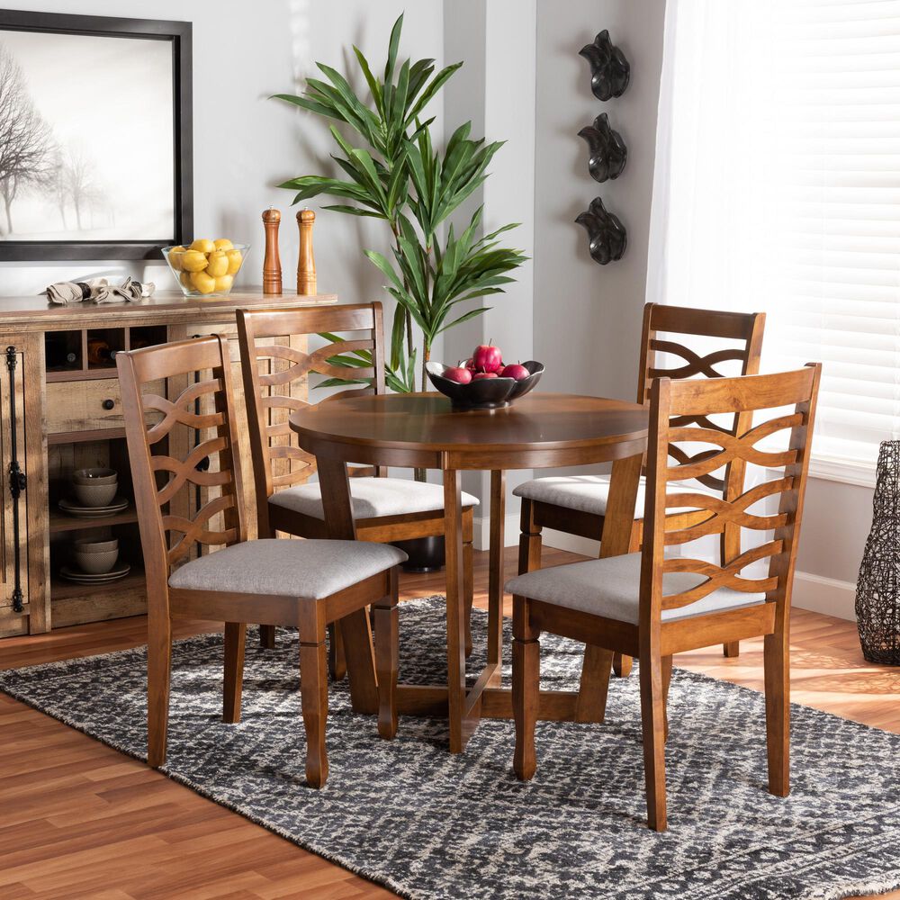 Baxton Studio Alicia 5-Piece Dining Set in Grey/Walnut Brown, , large