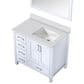 Lexora Home Jacques 36" Right Offset Single Bathroom Vanity in Distressed Grey with 2 cm White Quartz Top, Rectangular Sink and 34" Mirror, , large
