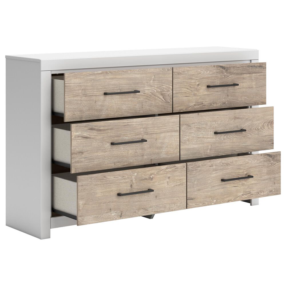 Ashley Charbitt 6-Drawer Dresser in Matte White and Replicated Oak Grain, , large