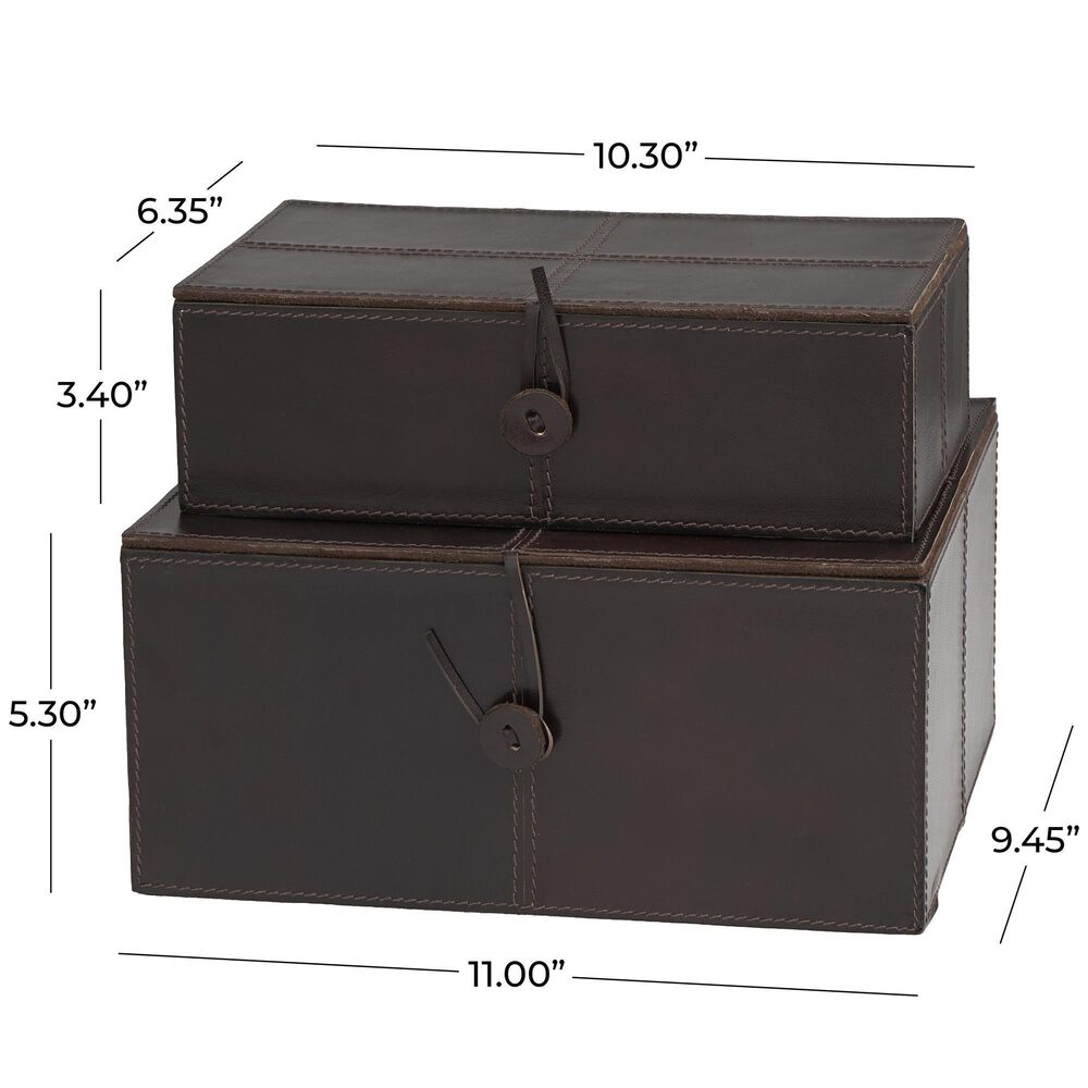 Maple and Jade 11" 2-Piece Handmade Storage Decorative Box Set in Dark Brown, , large
