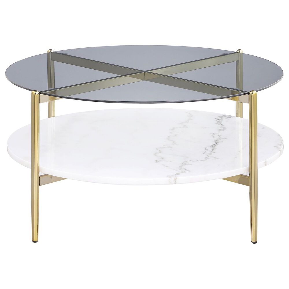 Coaster Jonelle Coffee Table in White, Gold and Smoke Gray, , large