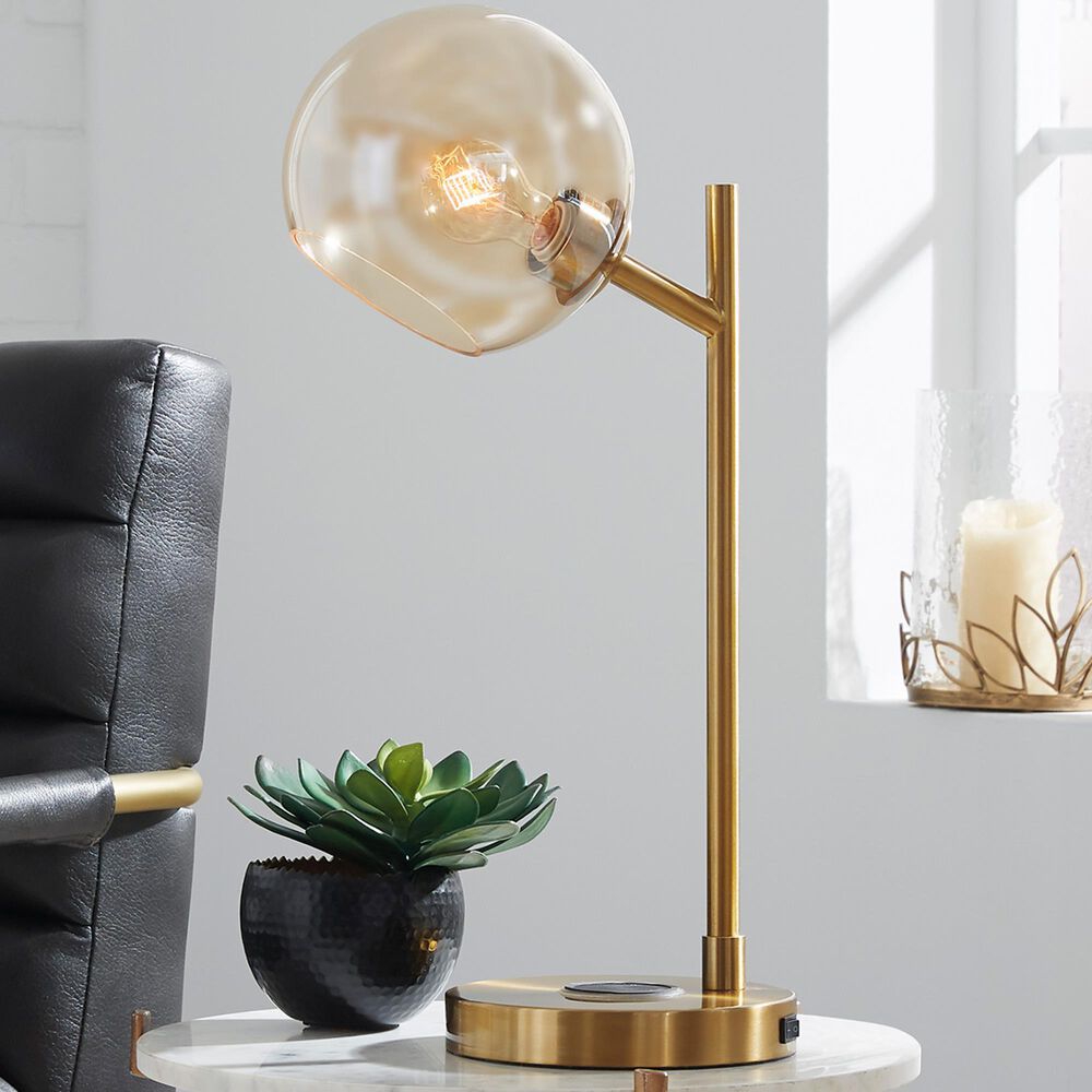 Ashley Abanson Desk Lamp with Wireless Charging + USB in Gold, , large