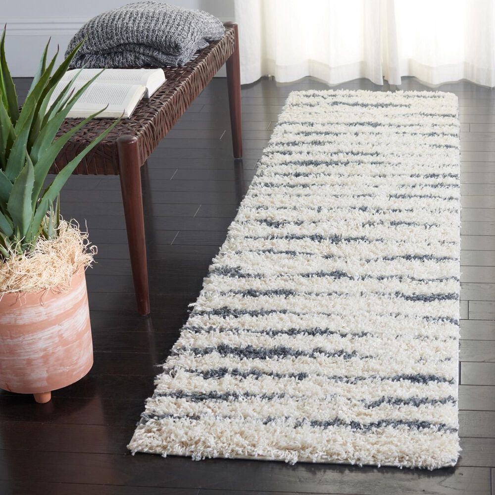 Safavieh Venus Shag VNS603B 2&#39;2&quot; x 6&#39; Ivory and Dark Grey Runner, , large