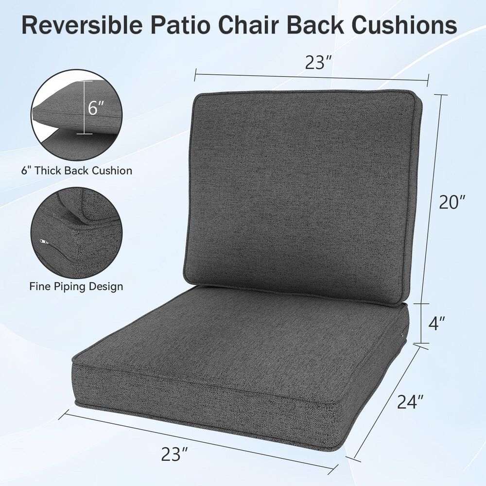Sunwell Garden 4" Thick Outdoor Seat and Back Cushion Set in Dark Gray, , large