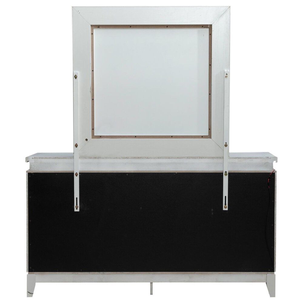 Belle Furnishings Reflections 4-Piece Queen Upholstered Bedroom Set in Pearl White and Rhinestone, , large