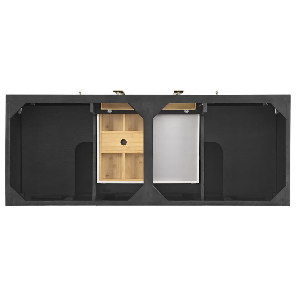 James Martin Vanities Myrrin 60" Double Vanity in Carbon Oak with Single Hole and 3 cm White Zeus Quartz Top &amp; Backsplash, , large