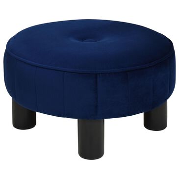 Jennifer Taylor Home Riley Round Footstool Ottoman in Navy Blue Velvet, , large