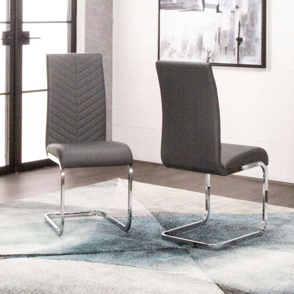Sunset Furniture Murano Dining Side Chair in Chrome Finish and Charcoal Faux Leather, , large