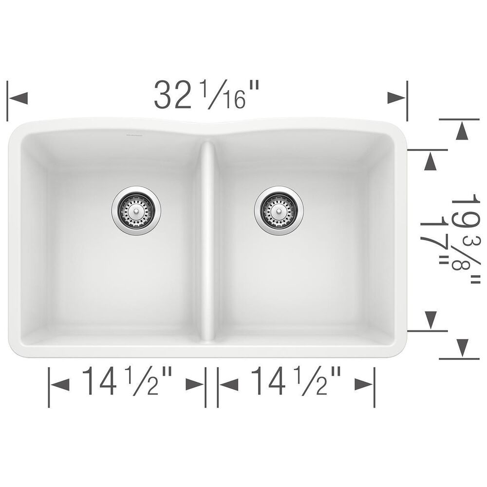 Blanco Diamond 32&quot; Equal Double Bowl Kitchen Sink in White, , large