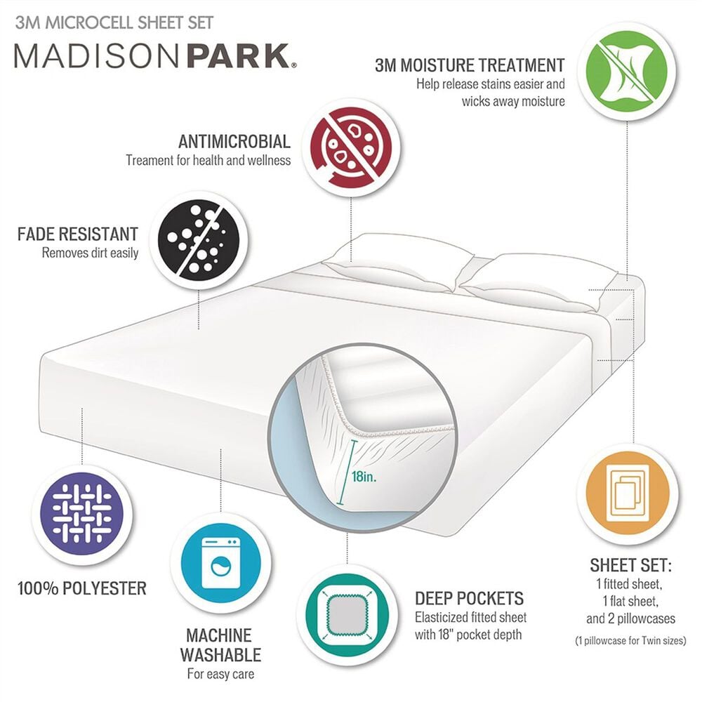 Hampton Park Madison Park 4-Piece Luxurious Brushed Microfiber Deep Pocket King Sheet Set in Seafoam, , large