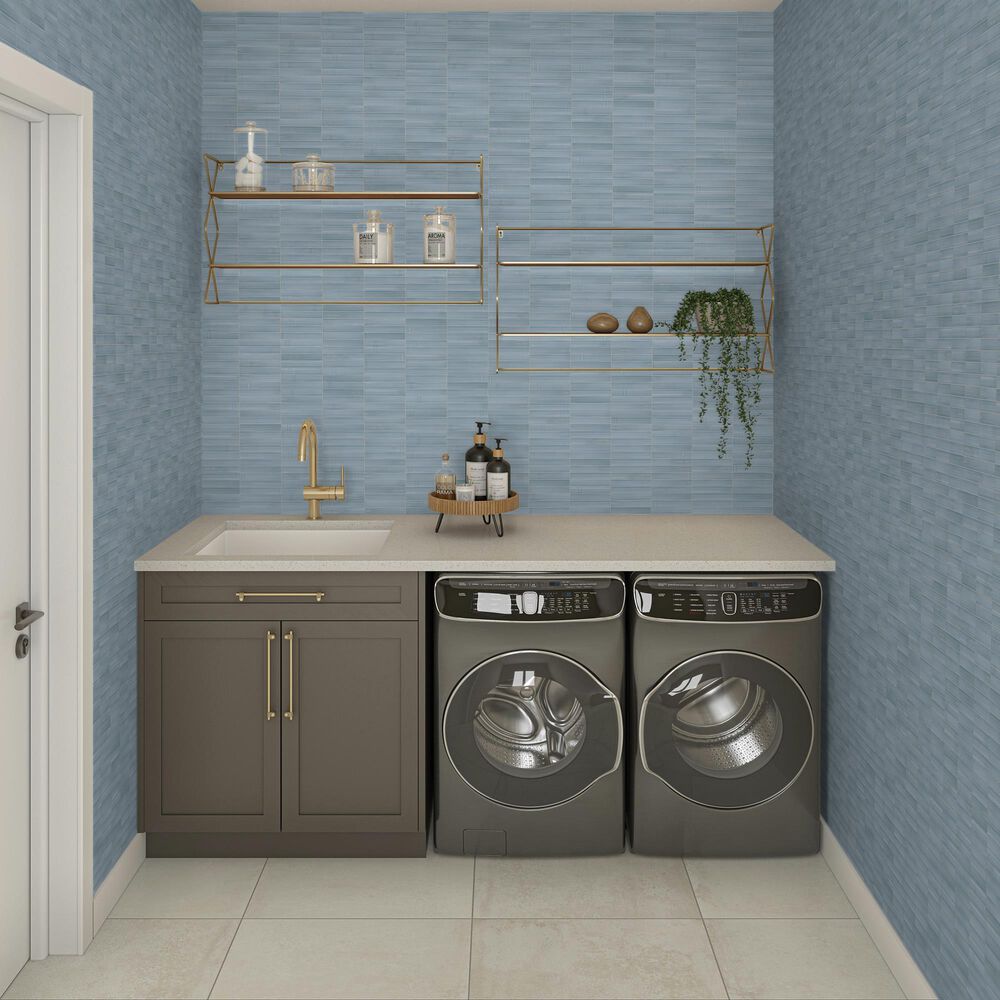 Dal-Tile Artefino Vintage Celestite 2" x 6" Fish Scale on 12" x 13" Porcelain Mosaic Sheet, , large