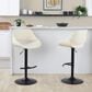 LumiSource Fabrico Swivel Adjustable Bar Stool with Cream Faux Leather Upholstery and Rounded T Footrest in Black (Set of 2), , large