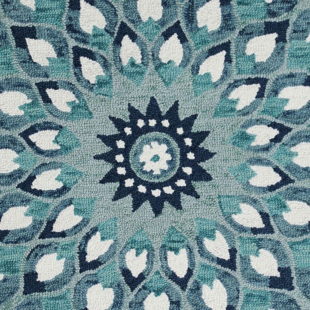 L&amp;R Resources Sinuous Feathering Floral 6&#39; Round Blue, Navy, Teal and White Area Rug, , large