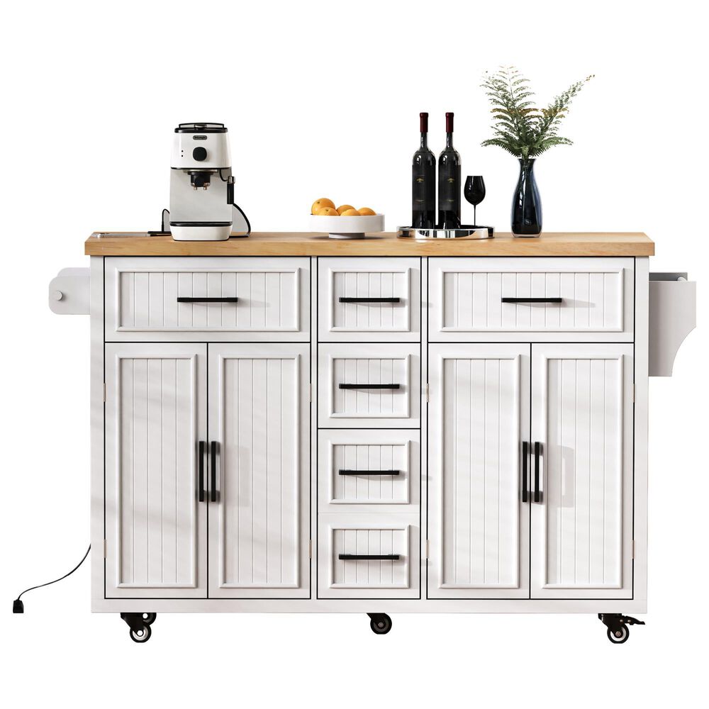 HOMLUX 56.5'' Kitchen Island with Drop Leaf in White and Natural, , large